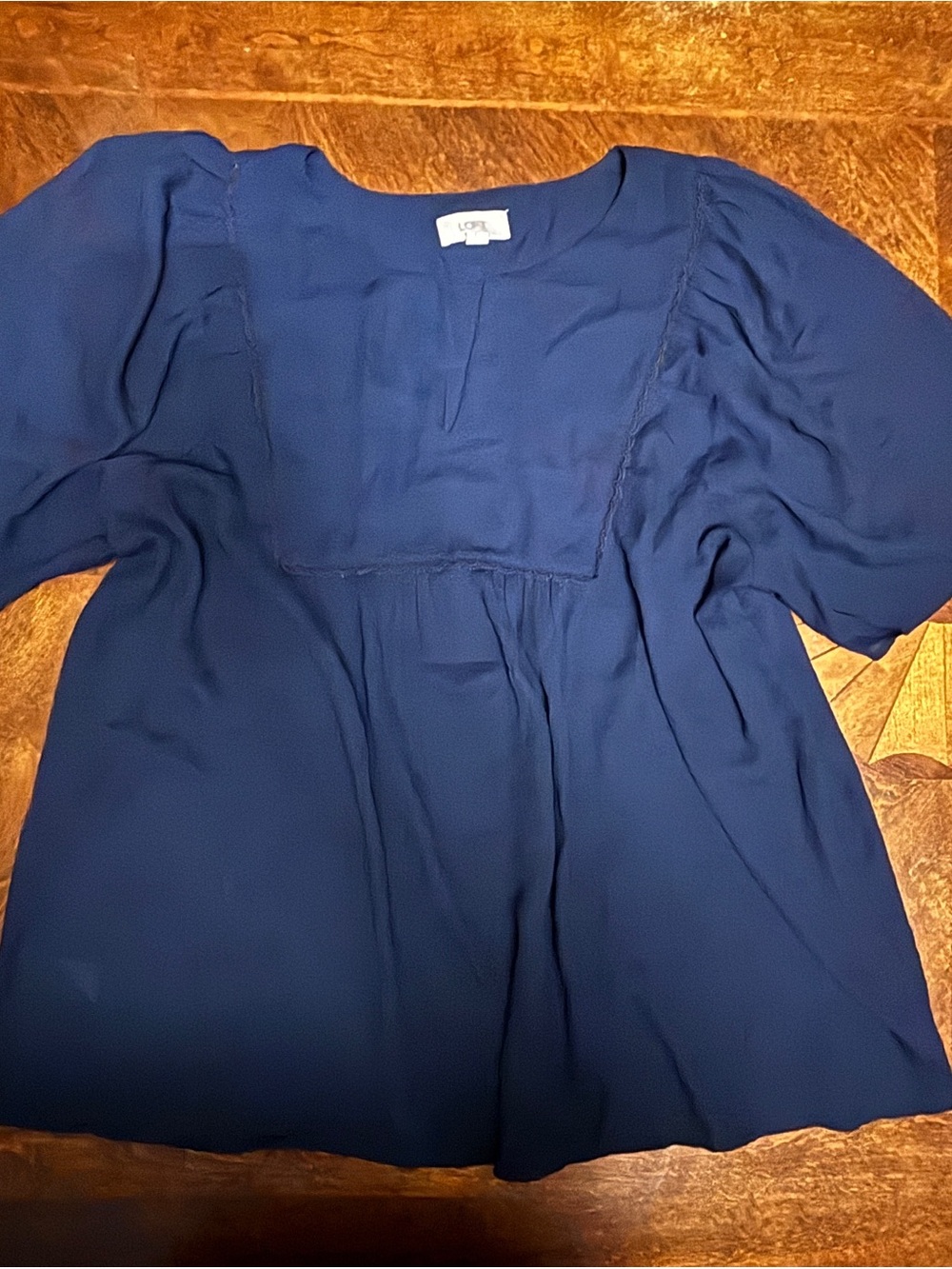 LOFT Deep Blue Square-Yoke Peasant Blouse